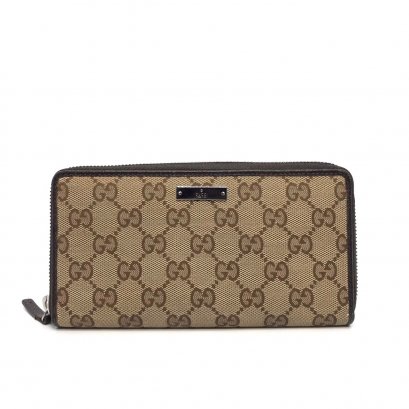 Used Gucci Zip Long Wallet in GG Sima / Brown Canvas RHW