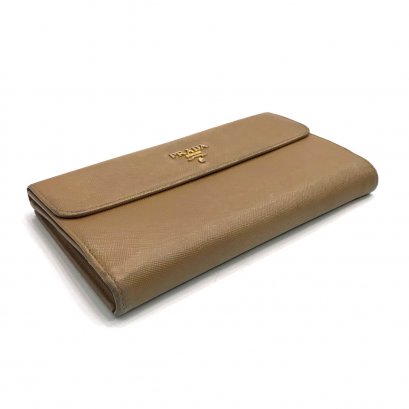 Used Prada Saffiano Continental Wallet in Careamel GHW