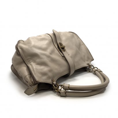 Used Burberry Leather Hand Bag in Pale Grey Leather GHW 