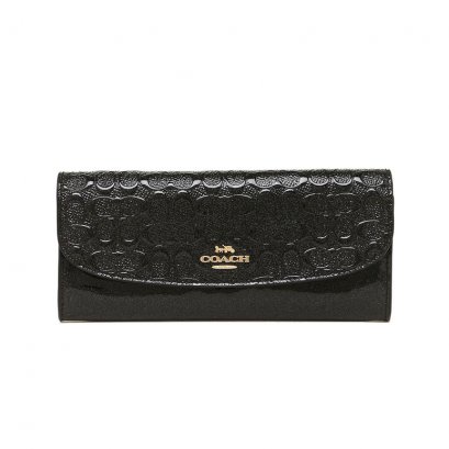 New Coach Soft Long Wallet in Black Patent Leather GHW