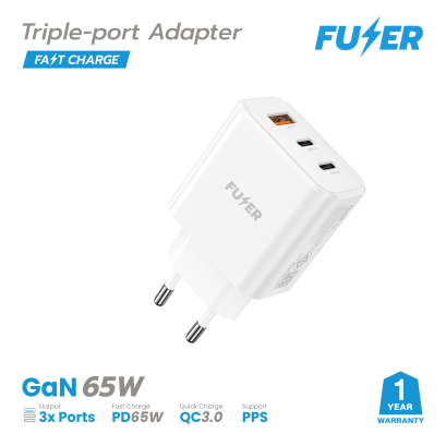 FUZER Adapter รุ่น V6511 (PD65W) ชาร์จเร็ว 3 พอร์ต PD ชาร์จ