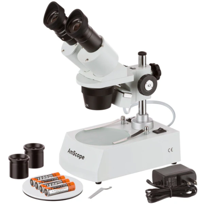 (SE306R-PZ-LED-3PL) Compact Multi-Lens Stereo Microscope on Metal Pillar Stand, Top & Bottom Lighting