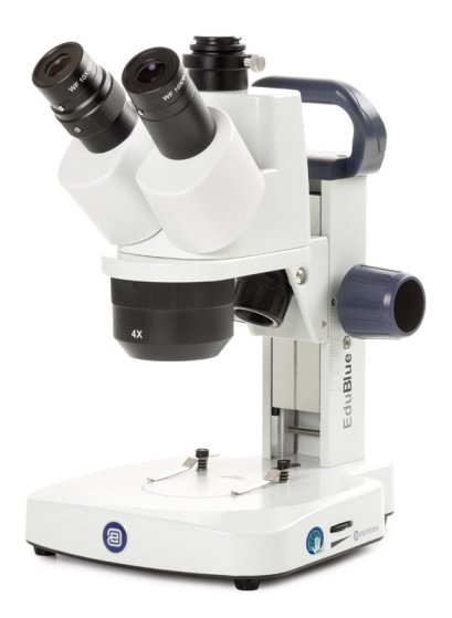 ED.1403-S Trinocular stereo microscope EduBlue, 2x/4x revolving objective