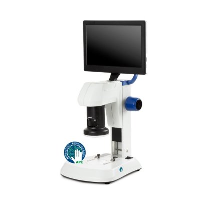 ED.3000 EduBlue digital zoom microscope with integrated 2 MP CMOS camera and built-on 9 inch screen.