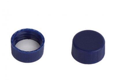 9mm Nature PTFE/whiteSilicone septa blue screw polypropylene cap, Close-Top