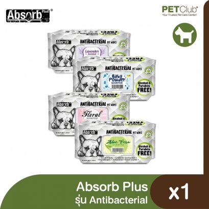 Absorb Plus Antibacterial - ทิชชู่เปียกทำความสะอาดสัตว์เลี้ยง 80แผ่น