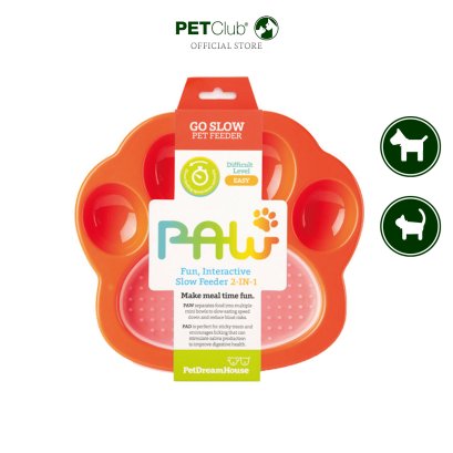 PetDreamHouse PAW 2-IN-1 for Cat and Small Dog - จานอาหารสำหรับแมวและสุนัขพันธุ์เล็ก สีส้ม