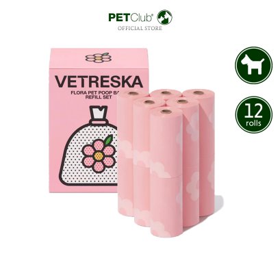 VETRESKA Flora Pet Poop Bags - ถุงเก็บมูลสัตว์เลี้ยง รีฟิล 12 ม้วน