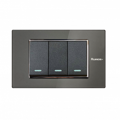 สวิตช์ไฟฟ้าแบบ 3G(ปุ่มเล็ก) ทางเดียว พร้อมกรอบอะคลิลิคสีเทา