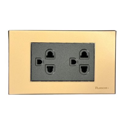 เต้าเสียบกราวน์คู่(มีม่านนิรภัย) พร้อมกรอบพลาสติก สีทอง