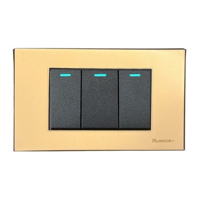 สวิชไฟฟ้าแบบ 3G (ปุ่มเล็ก) ทางเดียว พร้อมกรอบพลาสติกสีทอง