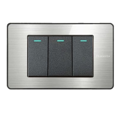 สวิตช์ไฟฟ้าแบบ 3G(ปุ่มเล็ก) สองทาง พร้อมกรอบสีอลูมิเนียม