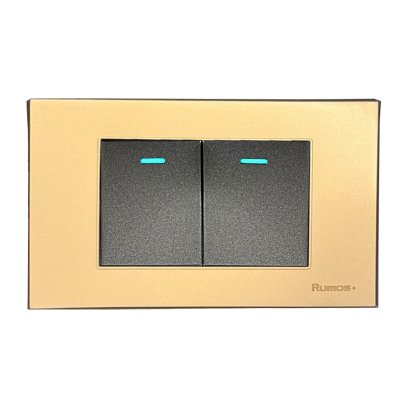 สวิตช์ไฟฟ้าแบบ 2G(ปุ่มกลาง) สองทาง พร้อมกรอบพลาสติก สีทอง