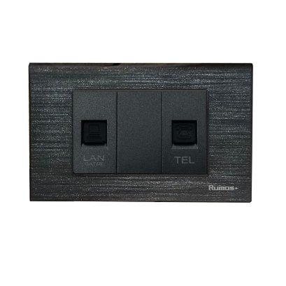 เต้าเสียบโทรศัพท์(4 สาย)+เต้าเสียบคอม(CAT5)พร้อมกรอบพลาสติก HAIRLINE สีดำ