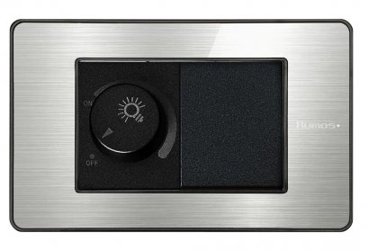 สวิตช์ไฟฟ้าแบบ Dimmer + 1.5G(ปุ่มกลาง) สองทาง พร้อมกรอบสีอลูมิเนียม