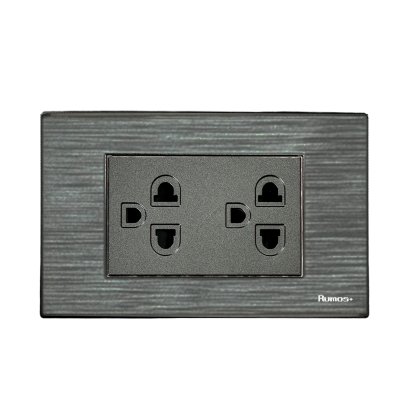 เต้าเสียบกราวน์คู่(มีม่านนิรภัย) พร้อมกรอบพลาสติก HAIRLINE สีเทา