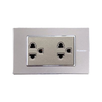 เต้าเสียบกราวน์คู่(มีม่านนิรภัย) พร้อมกรอบสแตนเลส PinkGRAY