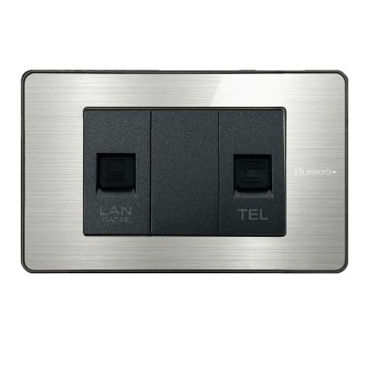 เต้าเสียบโทรศัพท์(4 สาย)+เต้าเสียบคอม(CAT5)พร้อมกรอบสีอลูมิเนียม