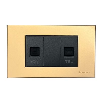 เต้าเสียบโทรศัพท์(4 สาย)+เต้าเสียบคอม(CAT5)พร้อมกรอบพลาสติก สีทอง