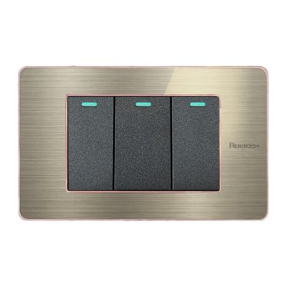 สวิตช์ไฟฟ้าแบบ 3G(ปุ่มเล็ก) สองทาง พร้อมกรอบสีโรสโกลด์