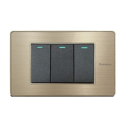 สวิตช์ไฟฟ้าแบบ 3G(ปุ่มเล็ก) สองทาง พร้อมกรอบสีทอง