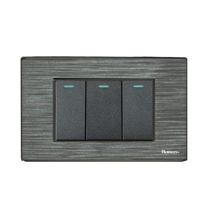 สวิชไฟฟ้าแบบ 3G (ปุ่มเล็ก) ทางเดียว พร้อมกรอบพลาสติก HAIRLINE สีเทา