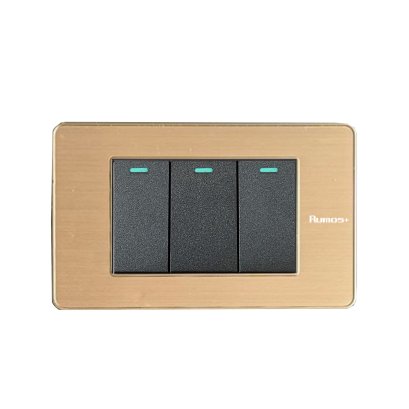 สวิตช์ไฟฟ้าแบบ 3G(ปุ่มเล็ก) สองทาง พร้อมกรอบสีทอง