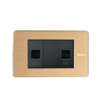 เต้าเสียบโทรศัพท์(4 สาย)+เต้าเสียบคอม(CAT5)พร้อมกรอบสีทอง