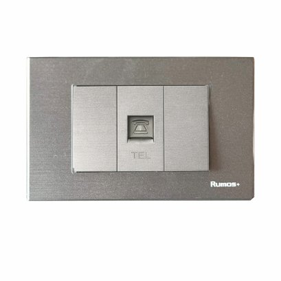 เต้าเสียบโทรศัพท์ พร้อมกรอบพลาสติกสีเทา