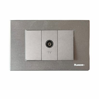 เต้าเสียบ TVพร้อมกรอบพลาสติก สีเทา