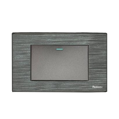 สวิตช์ไฟฟ้าแบบ 1G(ปุ่มใหญ่) ทางเดียว พร้อมกรอบพลาสติก HAIRLINE สีเทา