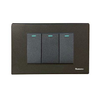 สวิชไฟฟ้าแบบ 3G (ปุ่มเล็ก) ทางเดียว พร้อมกรอบพลาสติก สีดำ