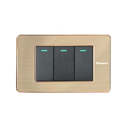 สวิตช์ไฟฟ้าแบบ 3G(ปุ่มเล็ก) สองทาง พร้อมกรอบสีโรสโกลด์