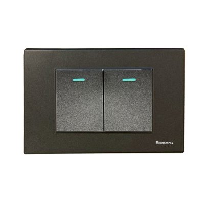 สวิตช์ไฟฟ้าแบบ 2G(ปุ่มกลาง) สองทาง พร้อมกรอบพลาสติก สีดำ