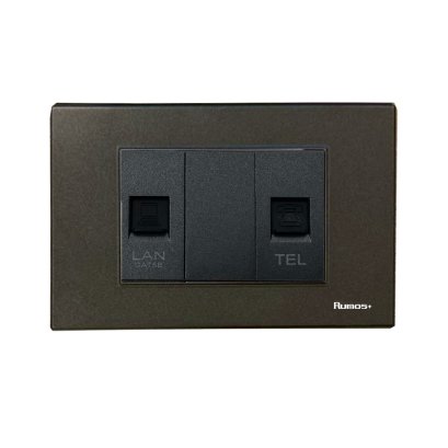 เต้าเสียบโทรศัพท์(4 สาย)+เต้าเสียบคอม(CAT5)พร้อมกรอบพลาสติก สีดำ