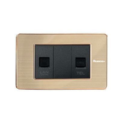 เต้าเสียบโทรศัพท์(4 สาย)+เต้าเสียบคอม(CAT5)พร้อมกรอบสีโรสโกลด์