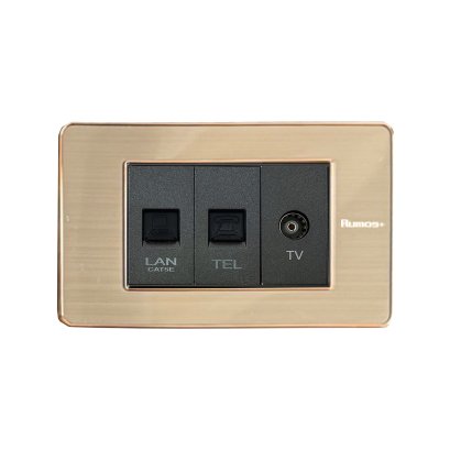 เต้าเสียบโทรศัพท์(4 สาย)+เต้าเสียบคอม(CAT5)+เต้าเสียบทีวีพร้อมกรอบสีโรสโกลด์