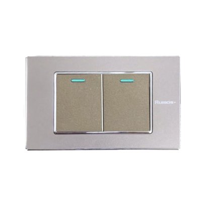 สวิตช์ไฟฟ้าแบบ 2G(ปุ่มกลาง) สองทาง พร้อมกรอบสแตนเลส PinkGRAY