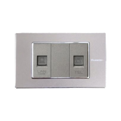 เต้าเสียบโทรศัพท์(4 สาย)+เต้าเสียบคอม(CAT5)พร้อมกรอบสแตนเลส PinkGRAY)