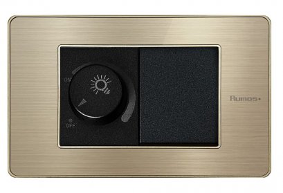 สวิตช์ไฟฟ้าแบบ Dimmer + 1.5G(ปุ่มกลาง) สองทาง พร้อมกรอบสีทอง