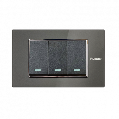 สวิตช์ไฟฟ้าแบบ 3G(ปุ่มเล็ก) สองทาง พร้อมกรอบอะคลิลิคสีเทา