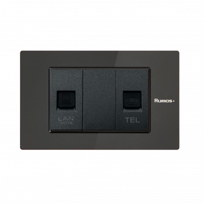 เต้าเสียบโทรศัพท์ 4 สาย+เต้าเสียบคอม (CAT 5) พร้อมกรอบอะคลิลิคสีดำ