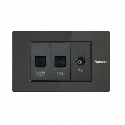 เต้าเสียบโทรศัพท์(4 สาย)+เต้าเสียบคอม(CAT5)+เต้าเสียบทีวี พร้อมกรอบอะคลิลิคสีดำ