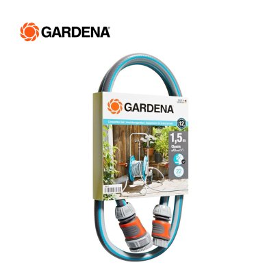 Gardena ชุดสายยางพร้อมข้อต่อ ยาว 1.5 เมตร - สำหรับต่อจากก๊อกเข้าที่เก็บสายยาง (18011-20)