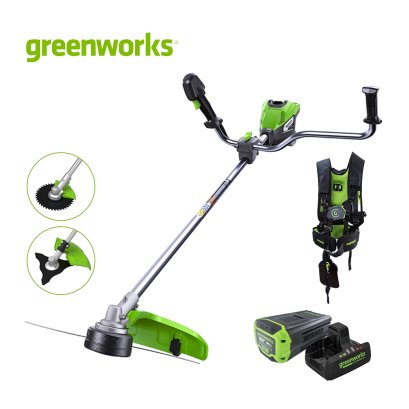 Greenworks เครื่องตัดหญ้าสะพายบ่า 82V พร้อมแบตเตอรี่และแท่นชาร์จ
