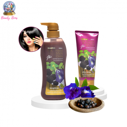 แชมพูและครีมนวดผม มิสทีน ประคำดีควาย พลัส อัญชัน Mistine Pra Kham Di Khwai plus Anchan Hair Series