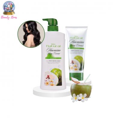 แชมพูและครีมนวดผมสูตรมะพร้าว มิสทีน เนเชอรัล ฮาวายเอี้ยน ยังโคโค่นัท Mistine Natural Hawaiian Young Coconut Hair Series