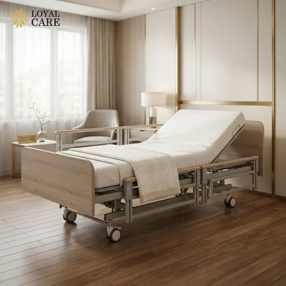 เตียงผู้ป่วยสูงอายุไฟฟ้า ดีไซน์แบบไม้ 5 ฟังก์ชั่น  รุ่น Ecofit-3