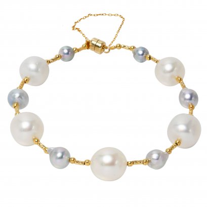 5.3 - 10.8 mm Akoya and South Sea Pearl Staion Bracelet