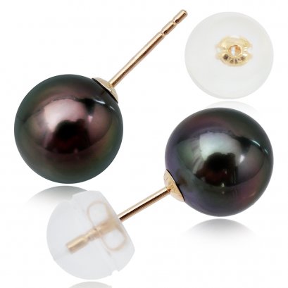 Approx. 9.0 - 9.5 mm, Tahitian Pearl, Stud Earrings